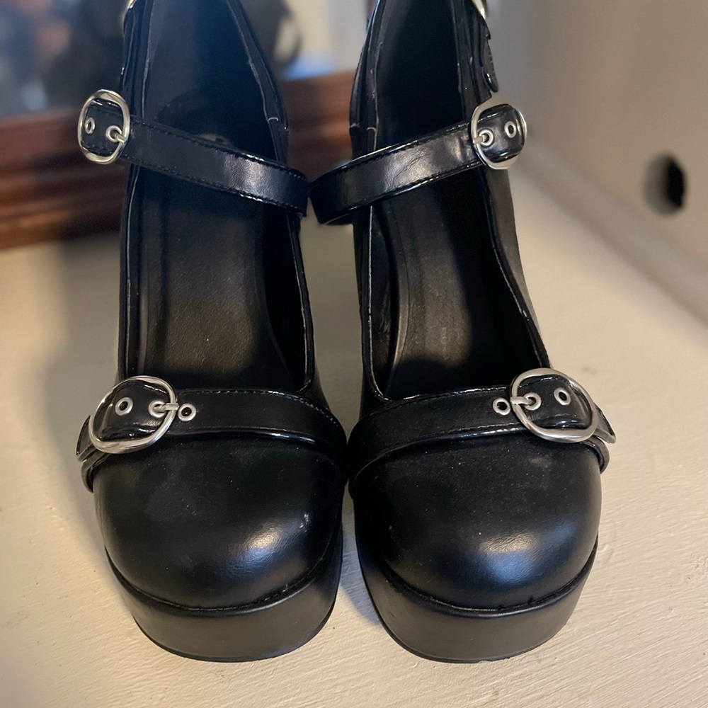 T.U.K Black Women's Heels with Buckle Straps